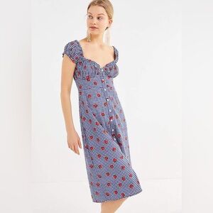 UO Penelope strawberry button-front midi dress
